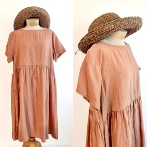 TRADLANDS Nico Dress Dusty Orange Large Tencel Linen Pockets Lagenlook Minimal